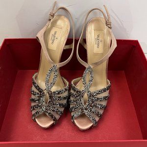 Valentino Rose Satin & Crystal Heels